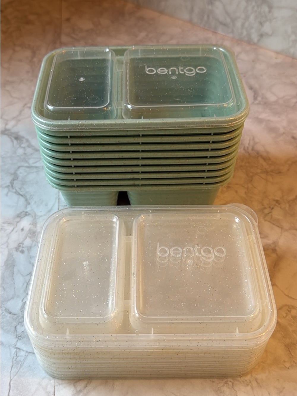 Stackable snack Prep Containers - Green and Cream